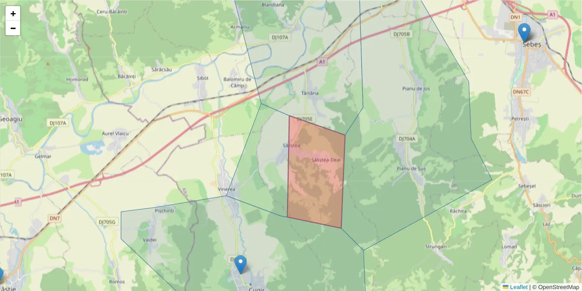 Hartă a codului poștal  și a codurilor poștale învecinate