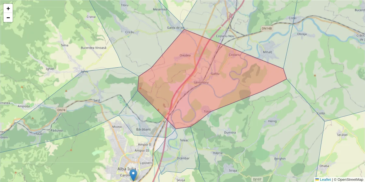 Hartă a codului poștal  și a codurilor poștale învecinate