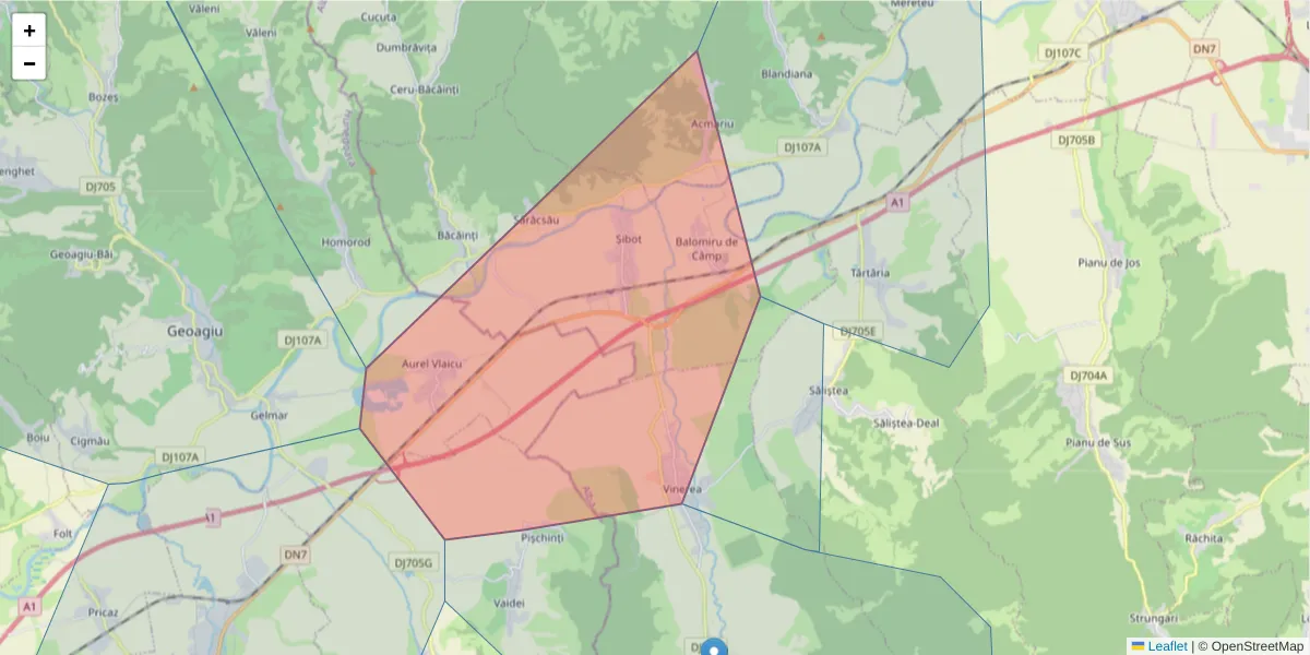 Hartă a codului poștal  și a codurilor poștale învecinate