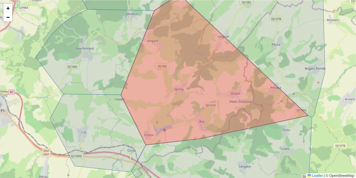 Hartă a codului poștal  și a codurilor poștale învecinate