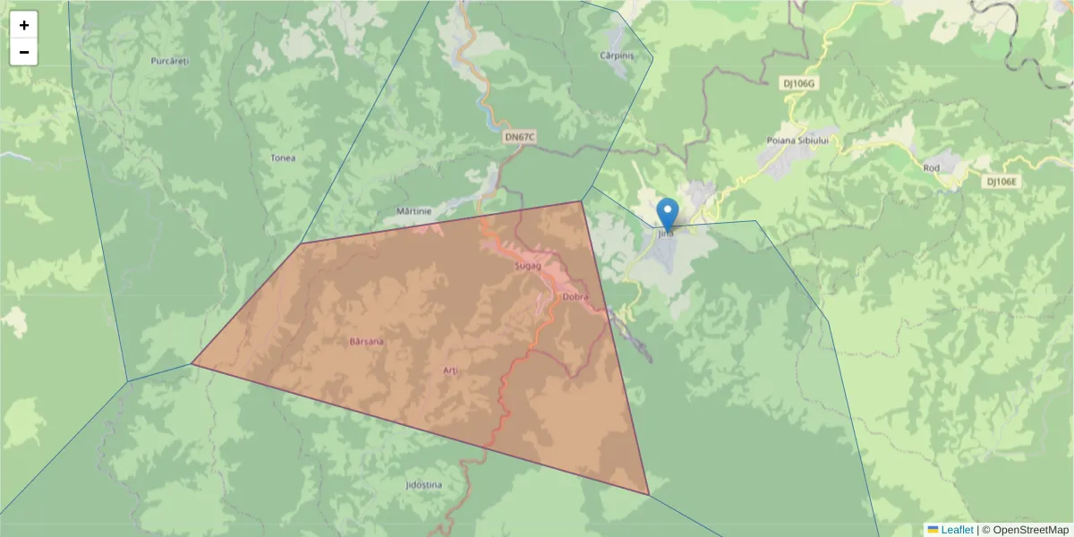 Hartă a codului poștal  și a codurilor poștale învecinate