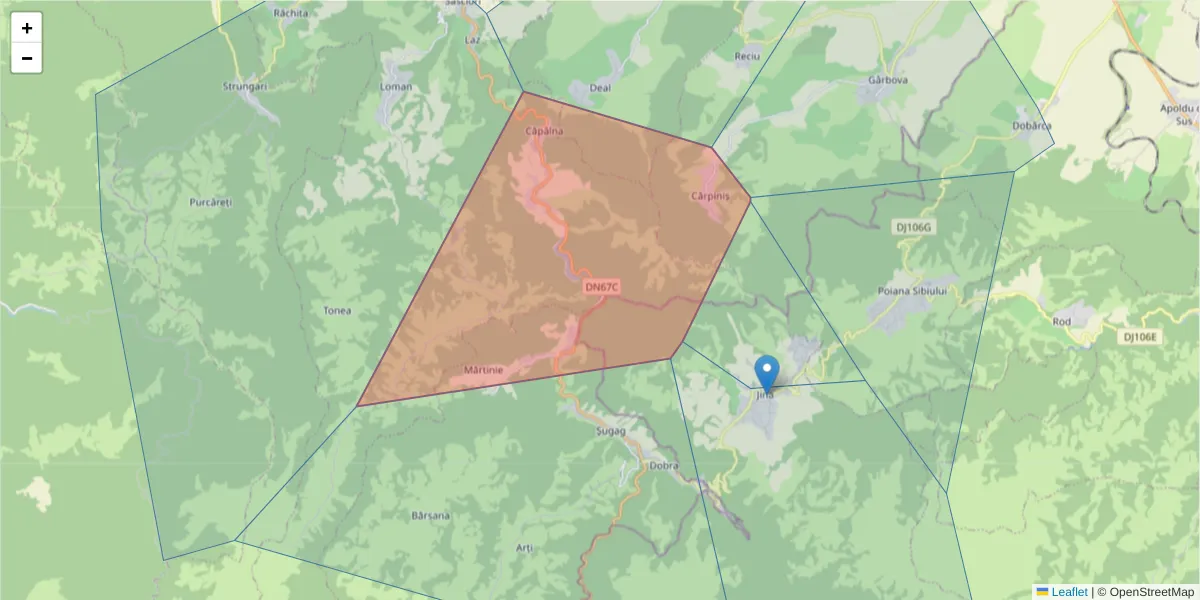 Hartă a codului poștal  și a codurilor poștale învecinate