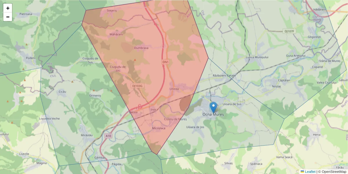 Hartă a codului poștal  și a codurilor poștale învecinate