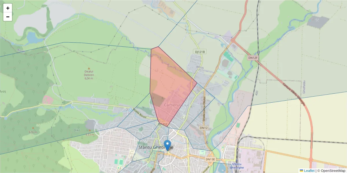 Hartă a codului poștal  și a codurilor poștale învecinate