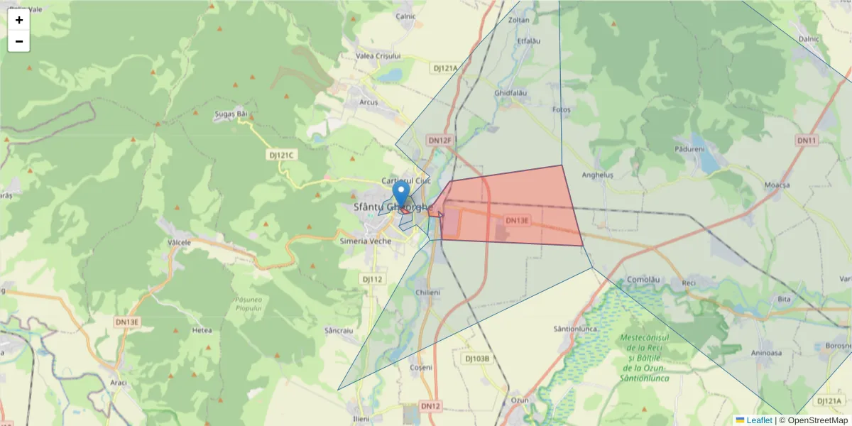 Hartă a codului poștal  și a codurilor poștale învecinate