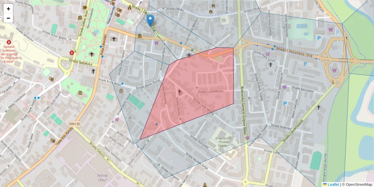 Hartă a codului poștal  și a codurilor poștale învecinate