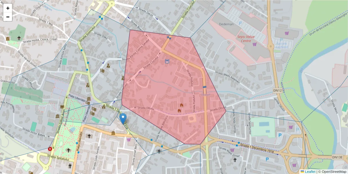 Hartă a codului poștal  și a codurilor poștale învecinate