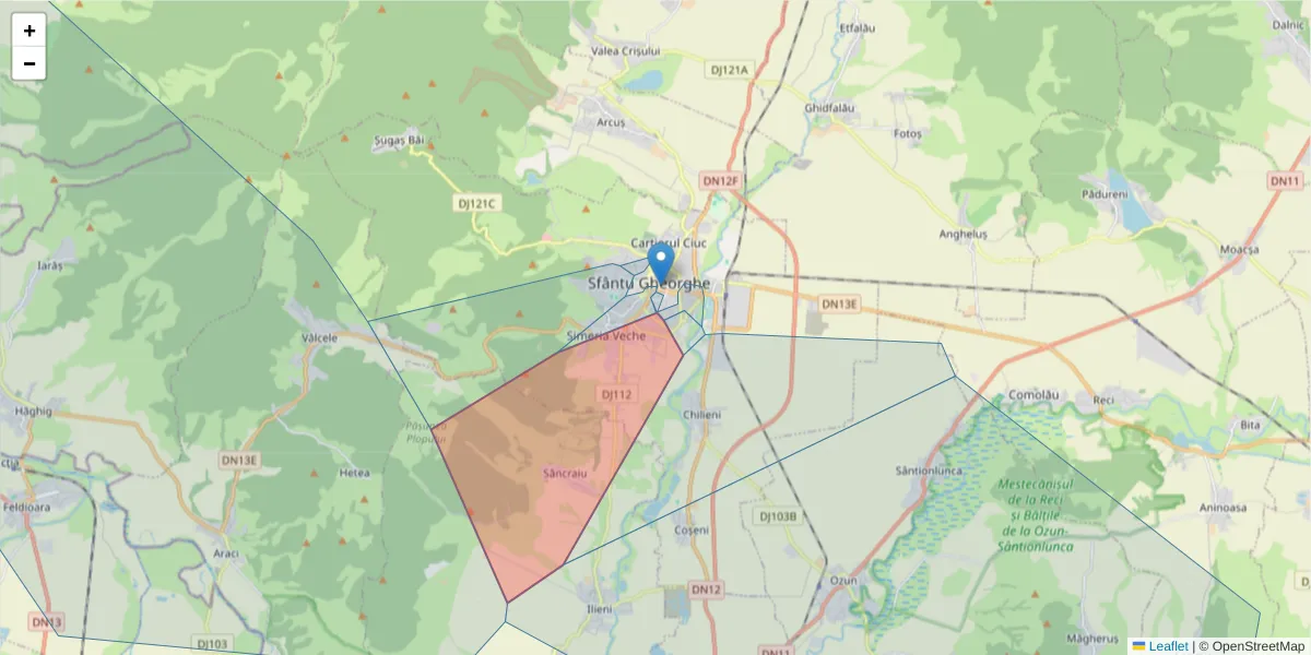 Hartă a codului poștal  și a codurilor poștale învecinate