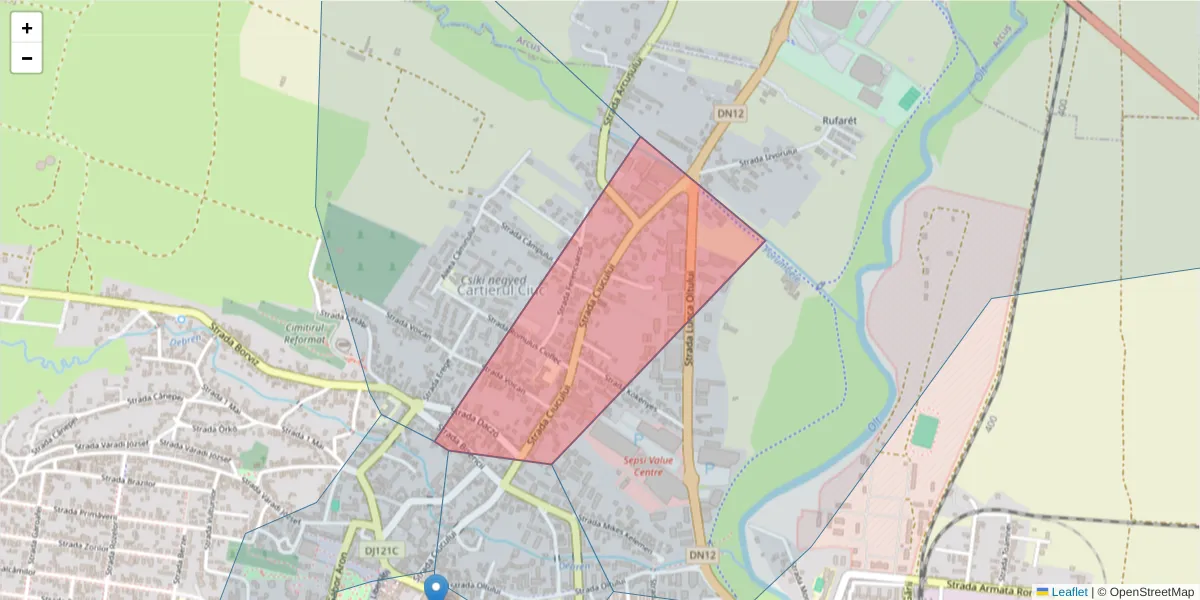 Hartă a codului poștal  și a codurilor poștale învecinate