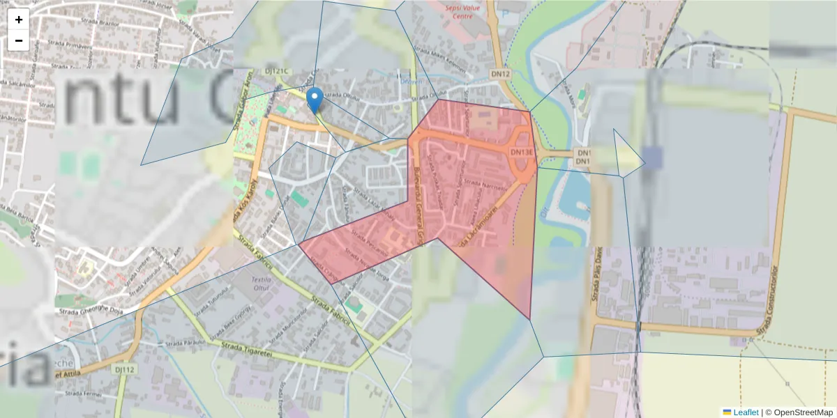 Hartă a codului poștal  și a codurilor poștale învecinate