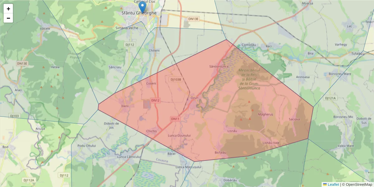 Hartă a codului poștal  și a codurilor poștale învecinate