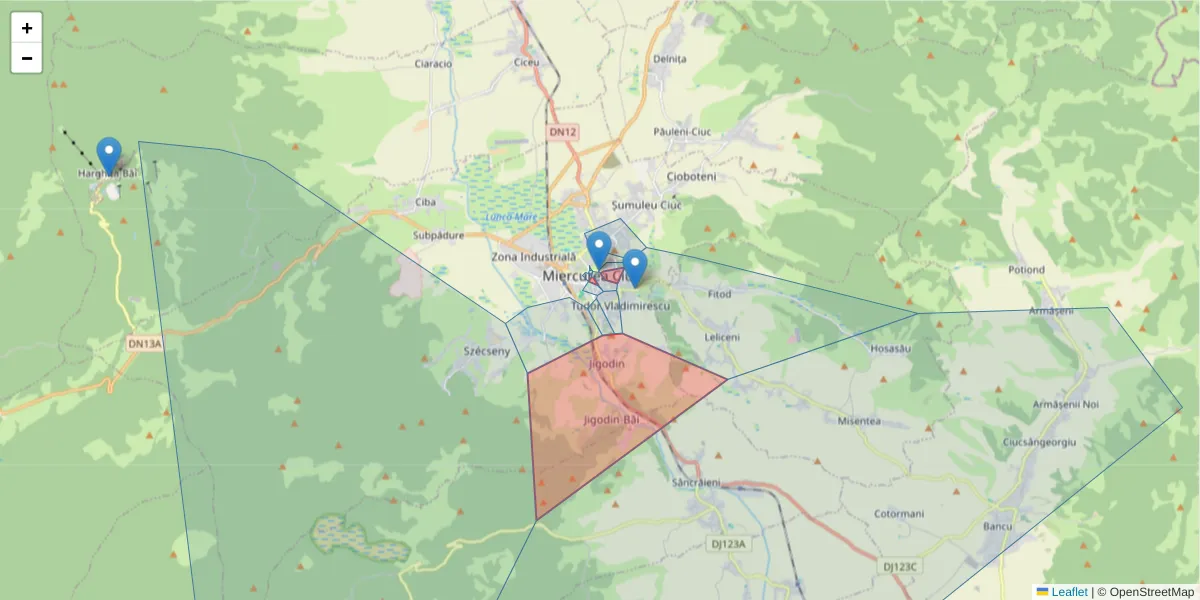 Hartă a codului poștal  și a codurilor poștale învecinate