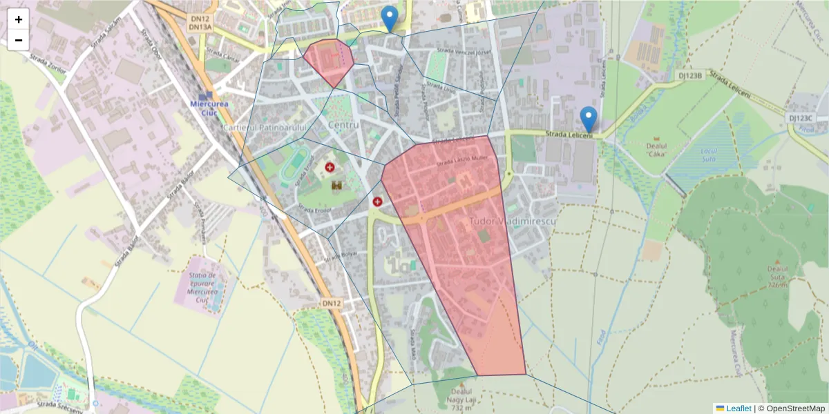 Hartă a codului poștal  și a codurilor poștale învecinate