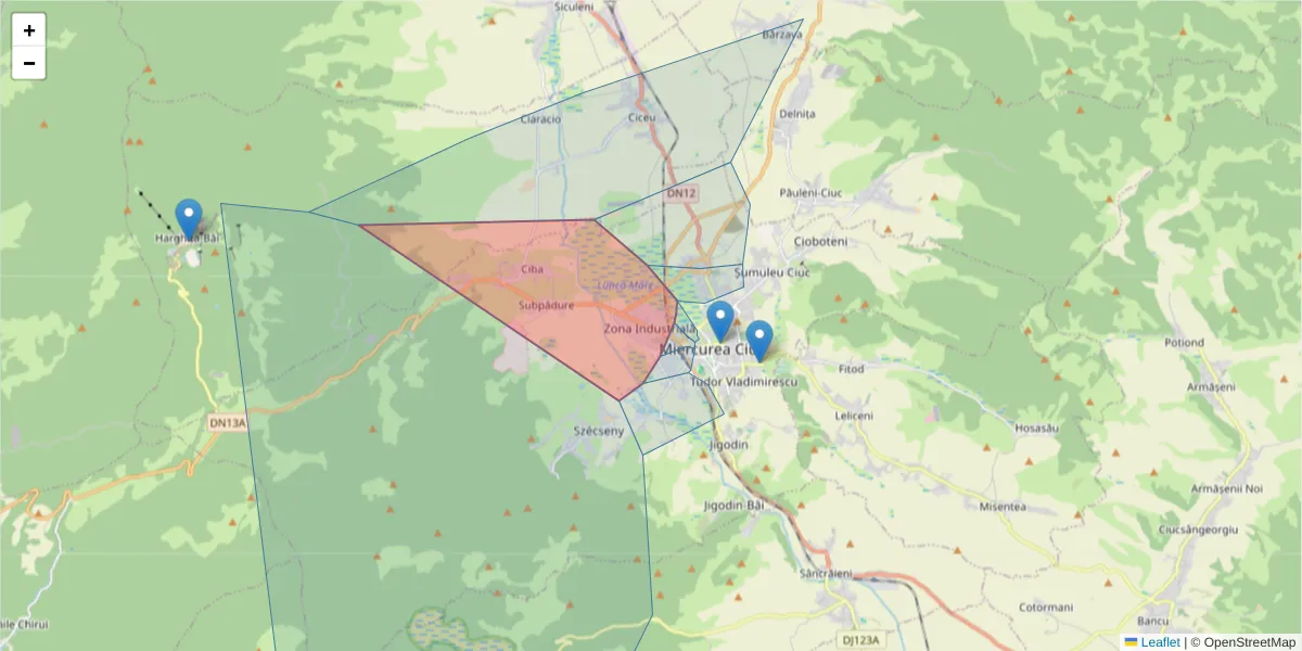 Hartă a codului poștal  și a codurilor poștale învecinate