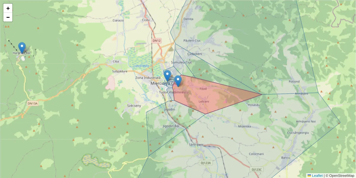 Hartă a codului poștal  și a codurilor poștale învecinate