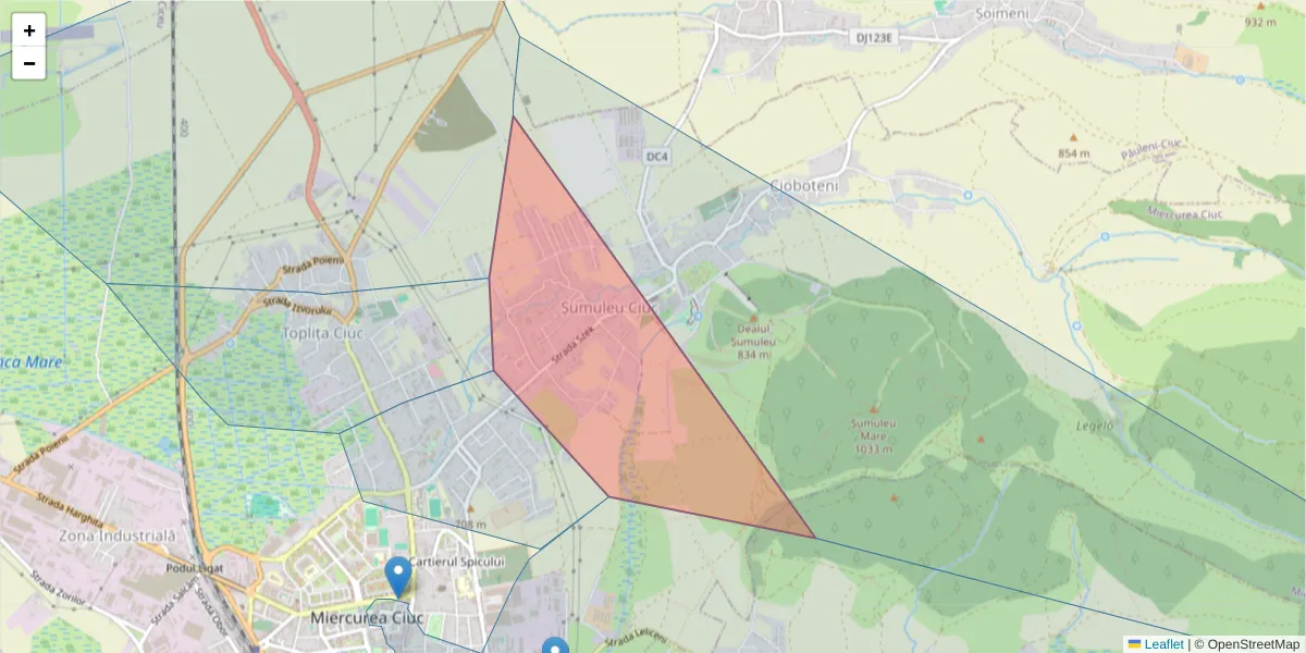 Hartă a codului poștal  și a codurilor poștale învecinate