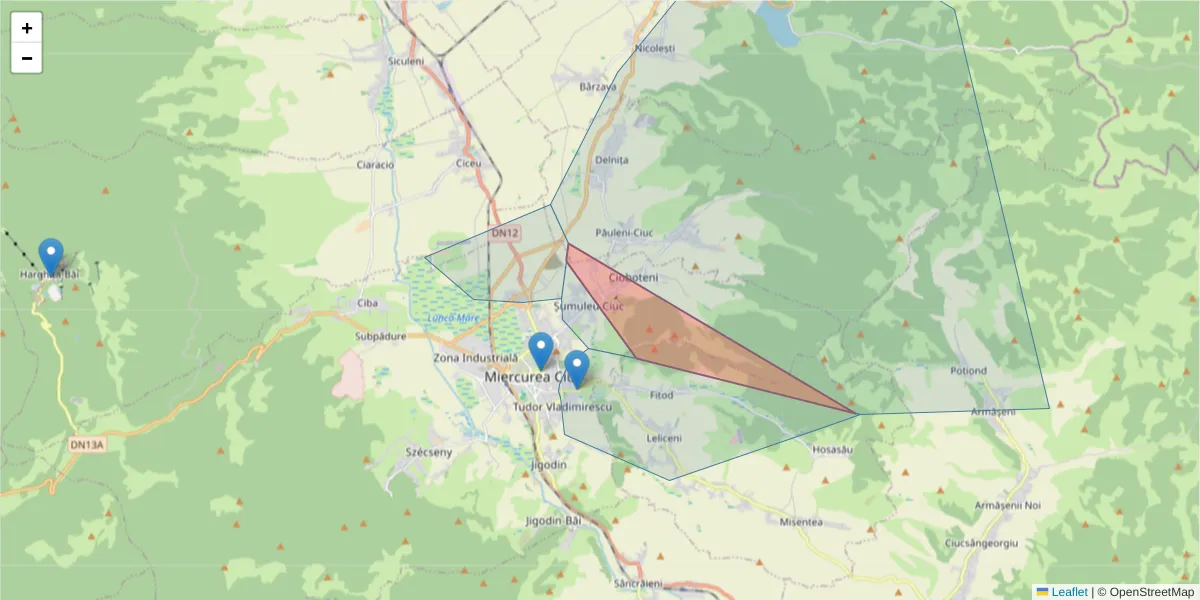 Hartă a codului poștal  și a codurilor poștale învecinate
