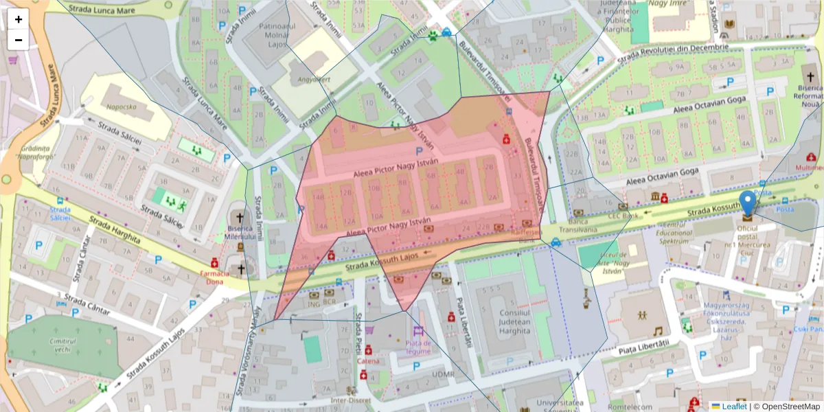 Hartă a codului poștal  și a codurilor poștale învecinate