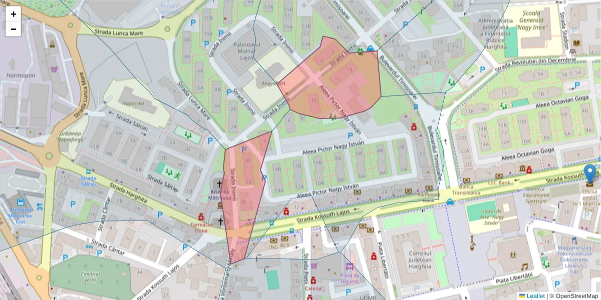 Hartă a codului poștal  și a codurilor poștale învecinate