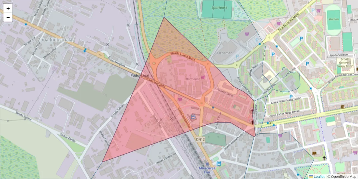 Hartă a codului poștal  și a codurilor poștale învecinate