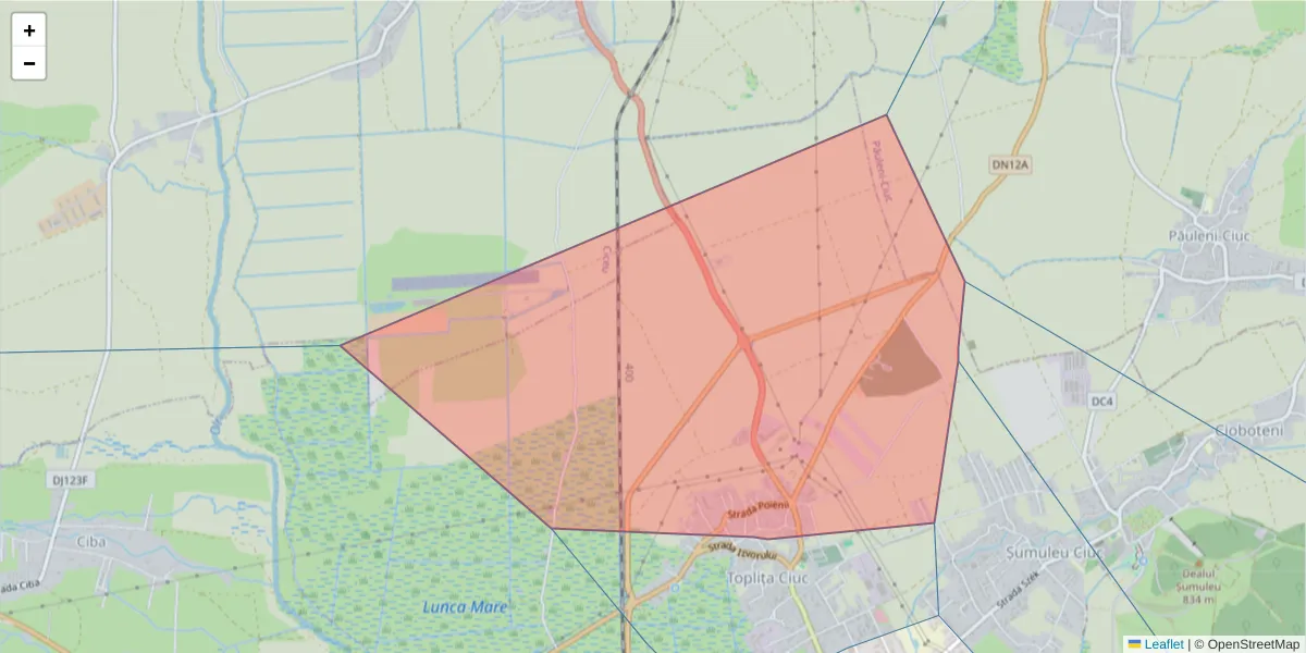 Hartă a codului poștal  și a codurilor poștale învecinate
