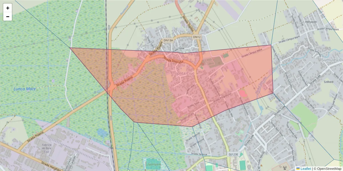Hartă a codului poștal  și a codurilor poștale învecinate