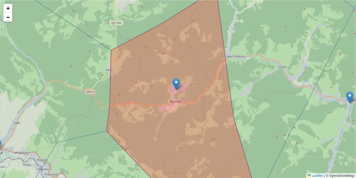 Hartă a codului poștal  și a codurilor poștale învecinate