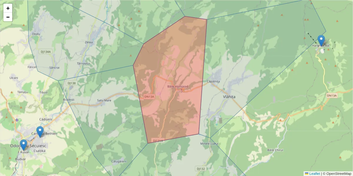 Hartă a codului poștal  și a codurilor poștale învecinate