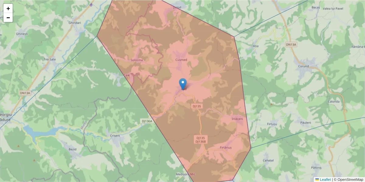 Hartă a codului poștal  și a codurilor poștale învecinate