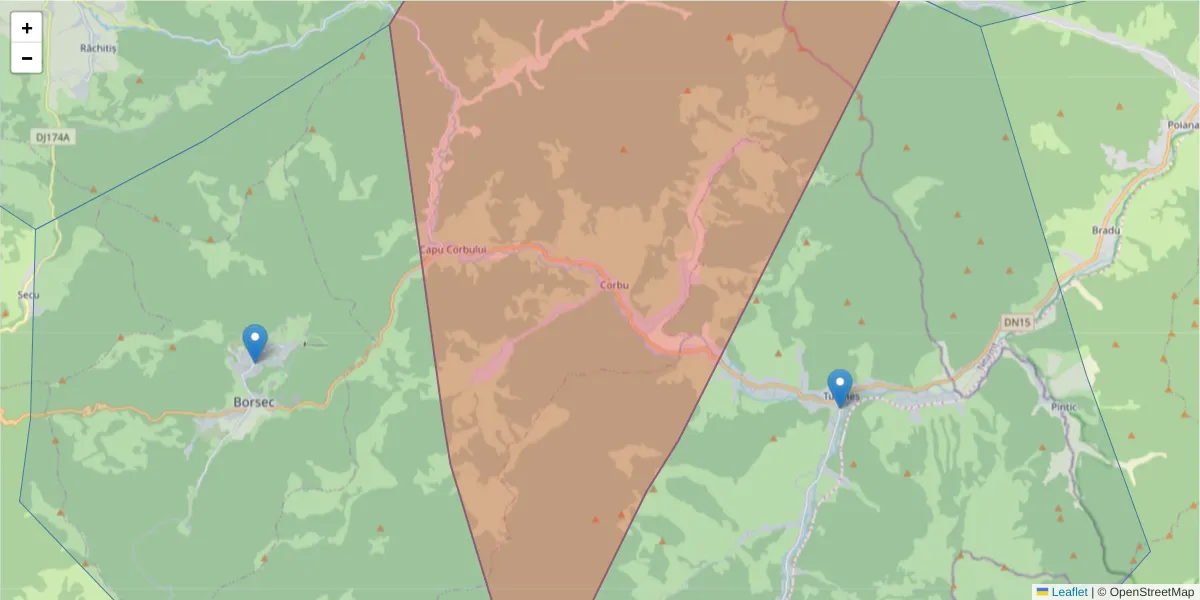 Hartă a codului poștal  și a codurilor poștale învecinate