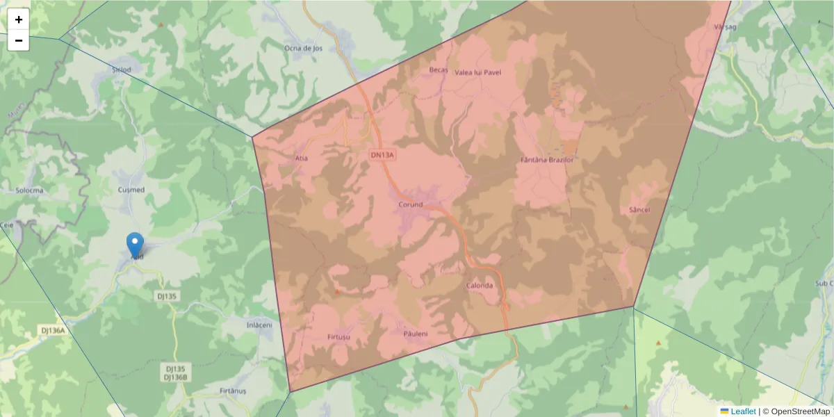 Hartă a codului poștal  și a codurilor poștale învecinate