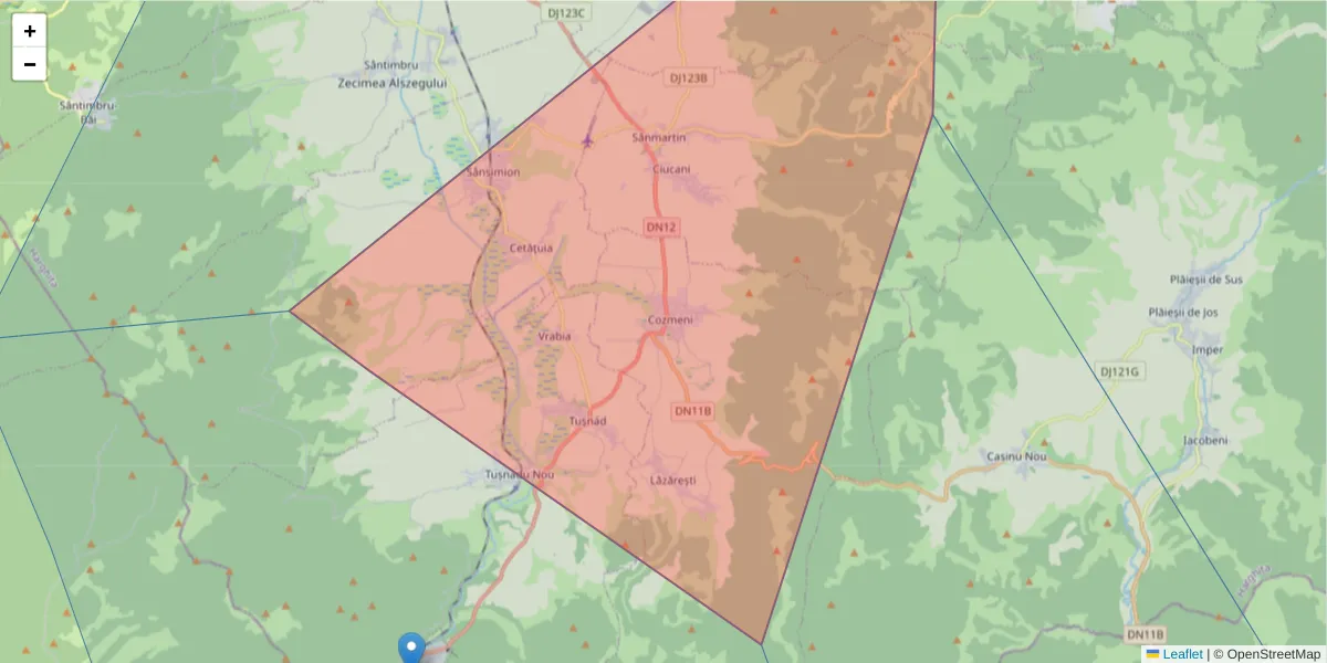 Hartă a codului poștal  și a codurilor poștale învecinate