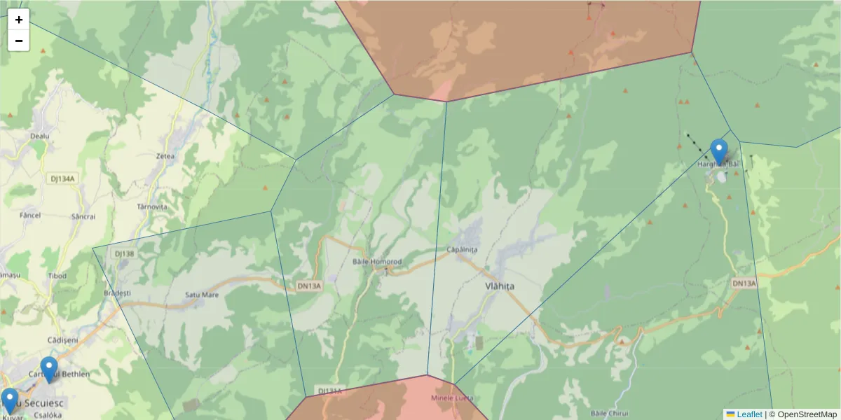 Hartă a codului poștal  și a codurilor poștale învecinate