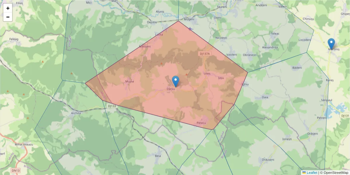 Hartă a codului poștal  și a codurilor poștale învecinate
