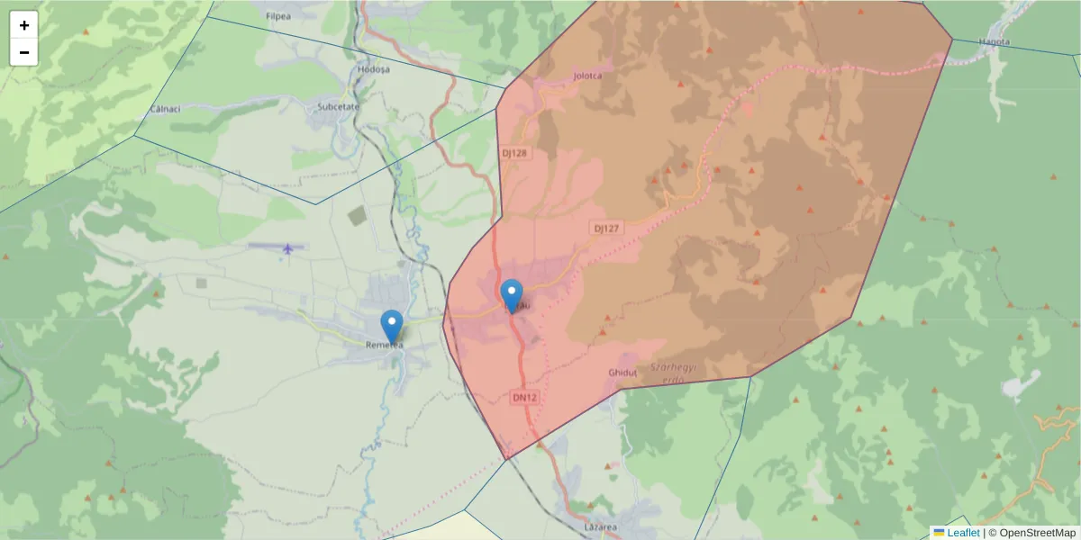 Hartă a codului poștal  și a codurilor poștale învecinate