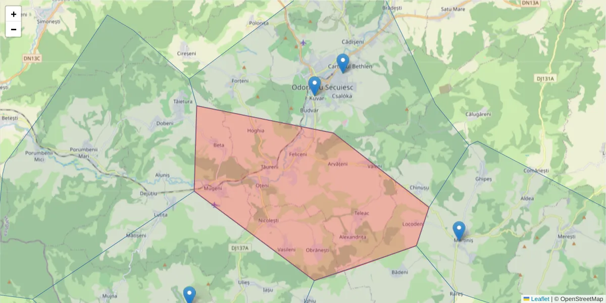 Hartă a codului poștal  și a codurilor poștale învecinate