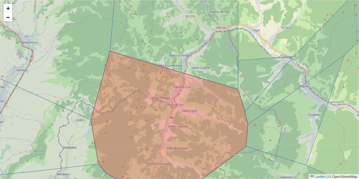 Hartă a codului poștal  și a codurilor poștale învecinate