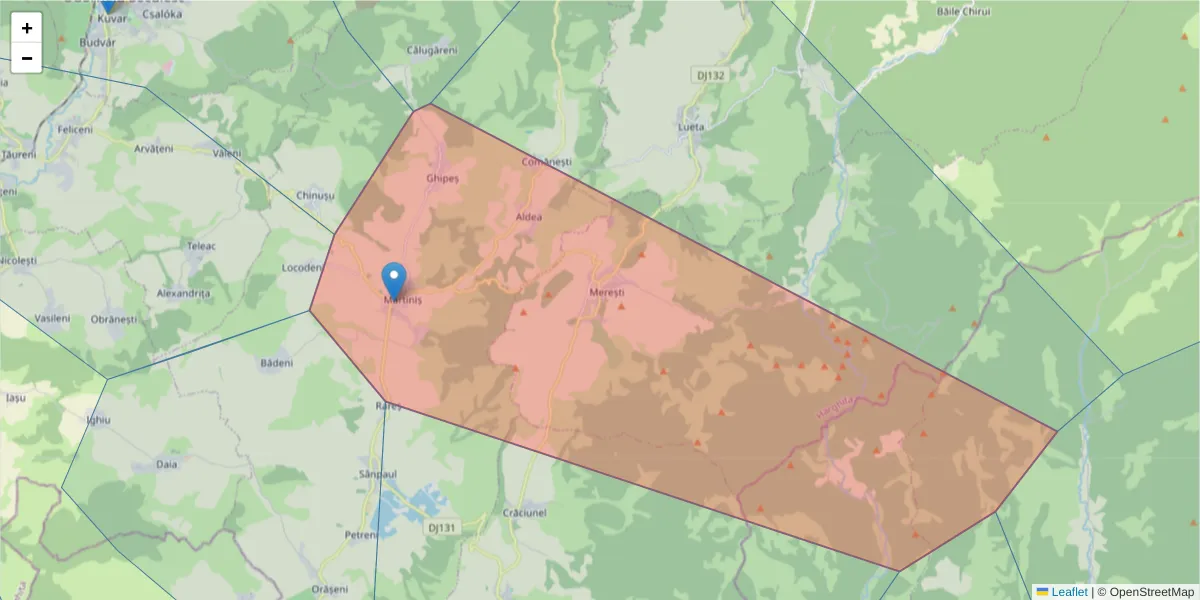 Hartă a codului poștal  și a codurilor poștale învecinate