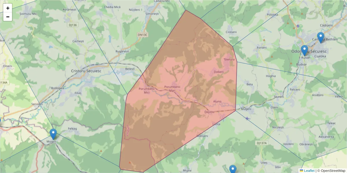 Hartă a codului poștal  și a codurilor poștale învecinate