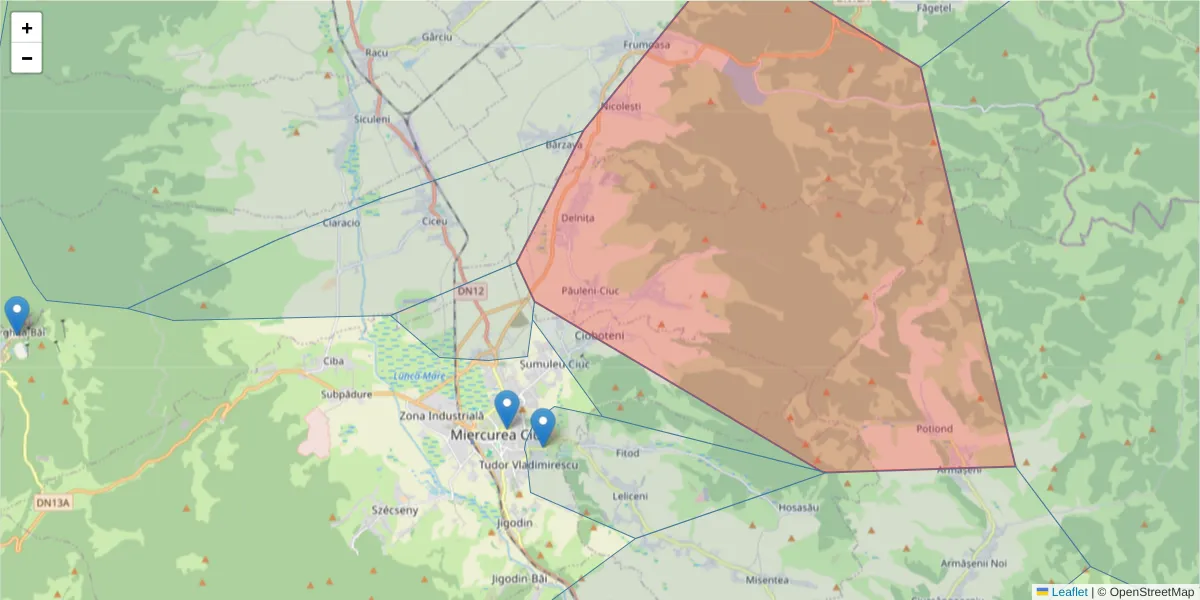 Hartă a codului poștal  și a codurilor poștale învecinate