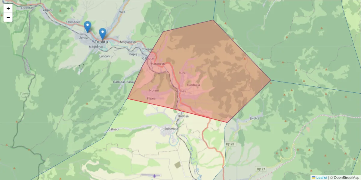 Hartă a codului poștal  și a codurilor poștale învecinate