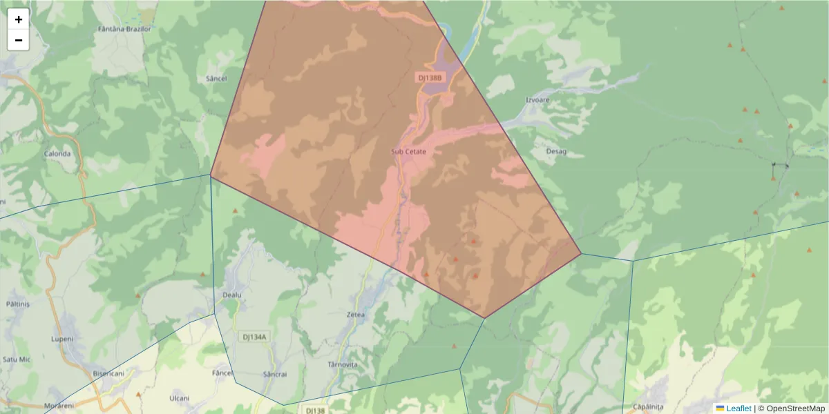 Hartă a codului poștal  și a codurilor poștale învecinate