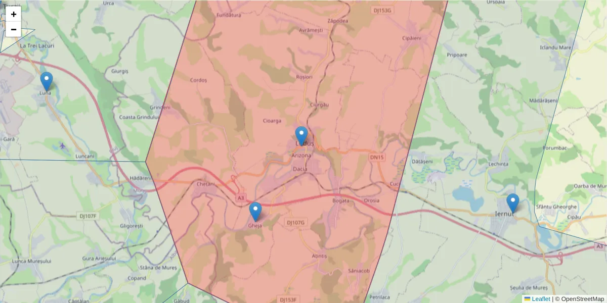 Hartă a codului poștal  și a codurilor poștale învecinate