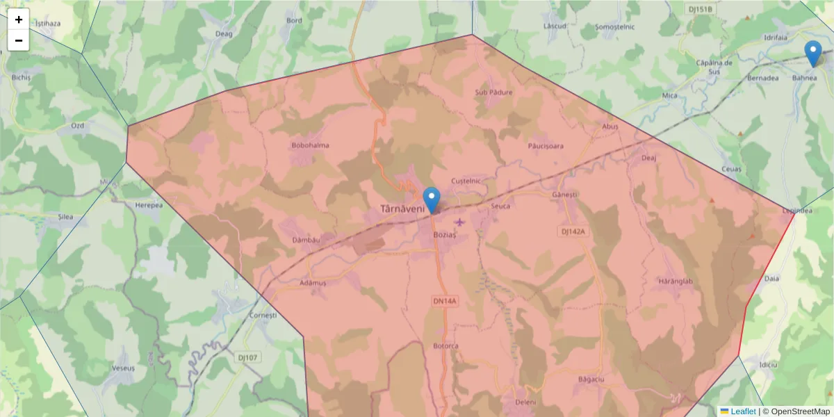 Hartă a codului poștal  și a codurilor poștale învecinate