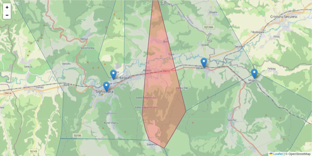 Hartă a codului poștal  și a codurilor poștale învecinate