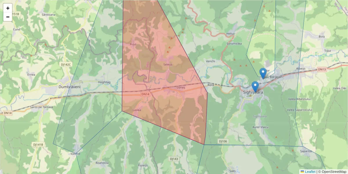 Hartă a codului poștal  și a codurilor poștale învecinate
