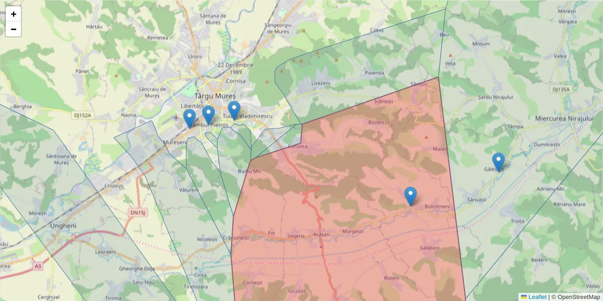 Hartă a codului poștal  și a codurilor poștale învecinate