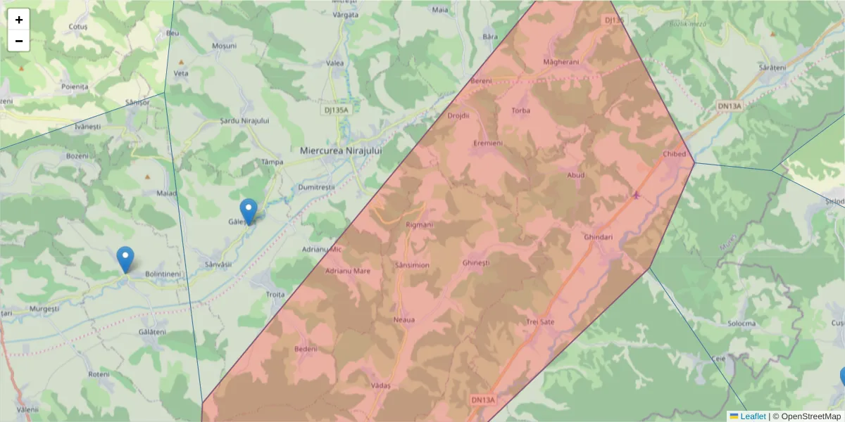 Hartă a codului poștal  și a codurilor poștale învecinate