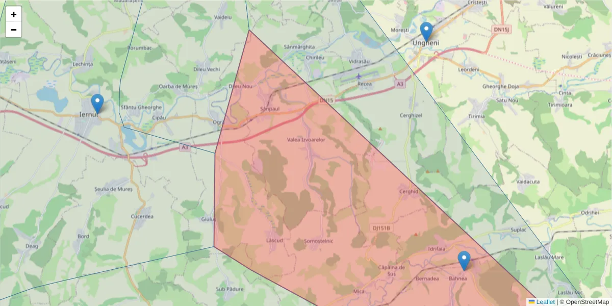 Hartă a codului poștal  și a codurilor poștale învecinate