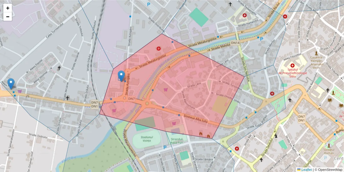 Hartă a codului poștal  și a codurilor poștale învecinate